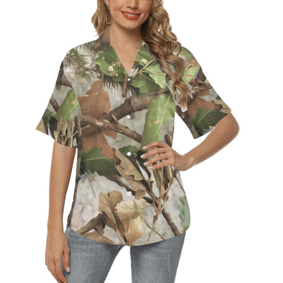 Camo Realistic Tree Forest Print Women's Hawaiian Shirt