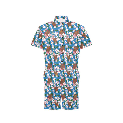 Sea Turtle Pink Hibiscus Hawaiian Print Men's Romper