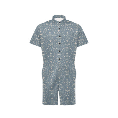 Damask Elegant Teal Print Pattern Men's Romper