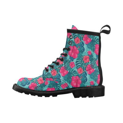 Red Hibiscus Pattern Print Design HB017 Women's Boots