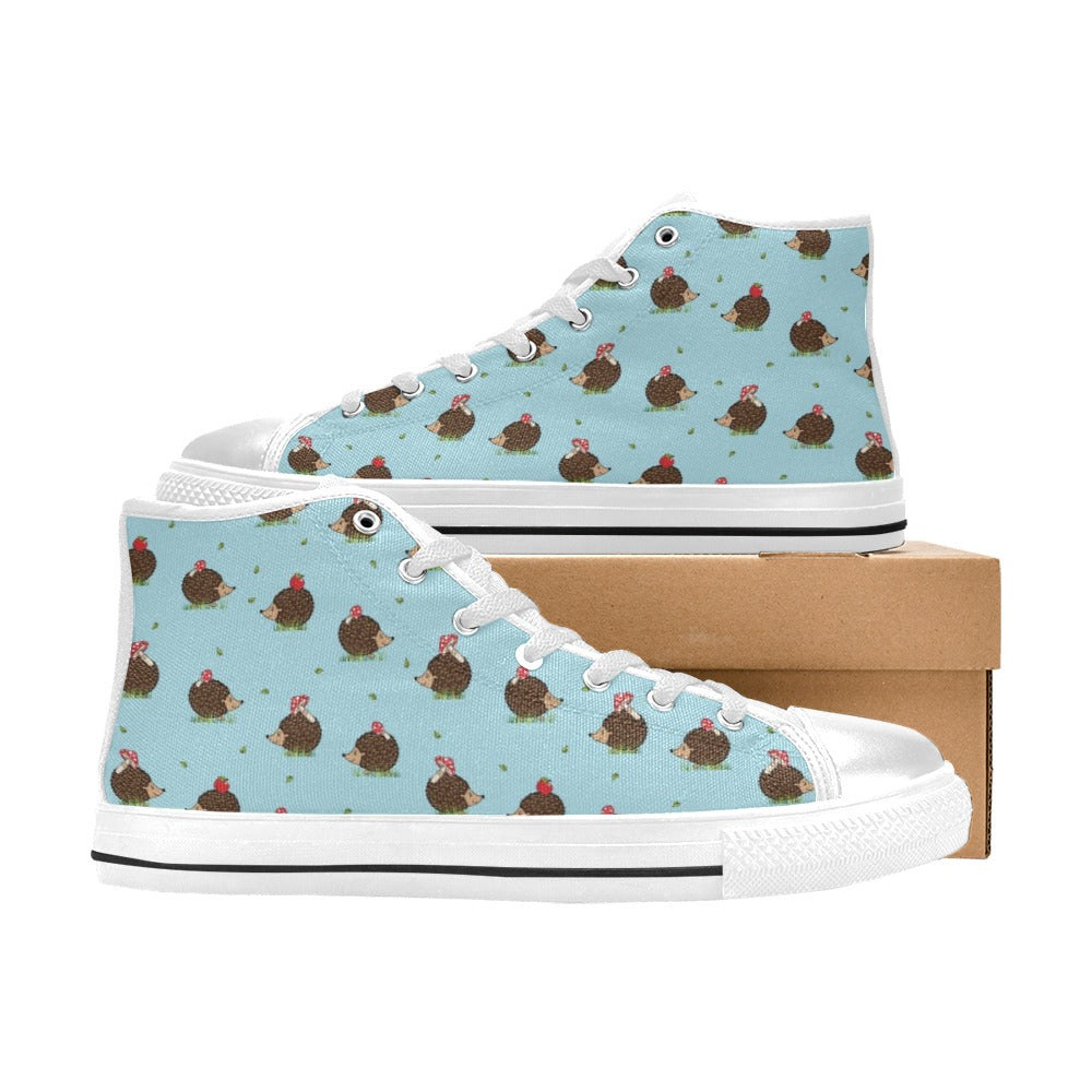Hedgehog Print Design LKS402 High Top Women's White Shoes