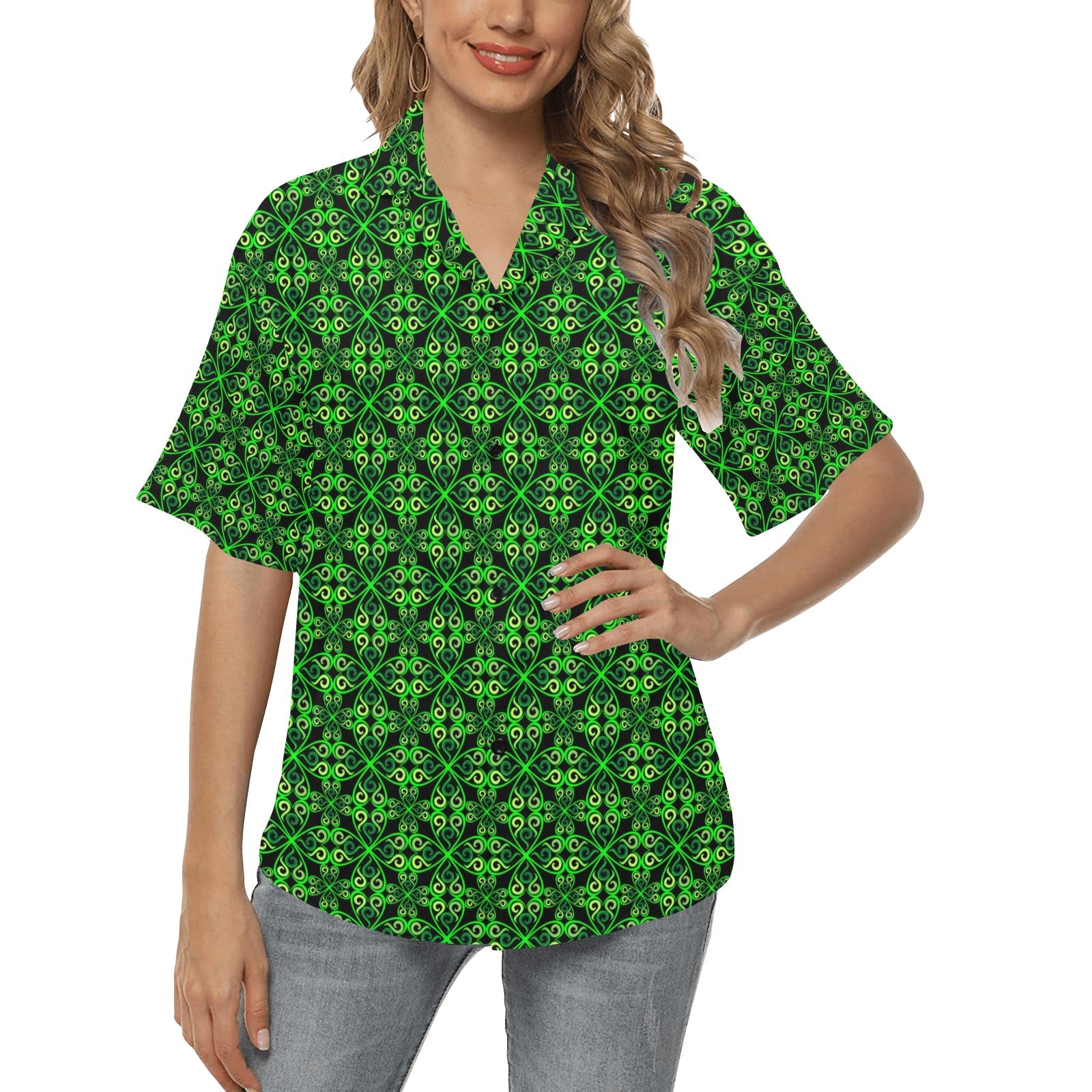Celtic Green Neon Design Women's Hawaiian Shirt
