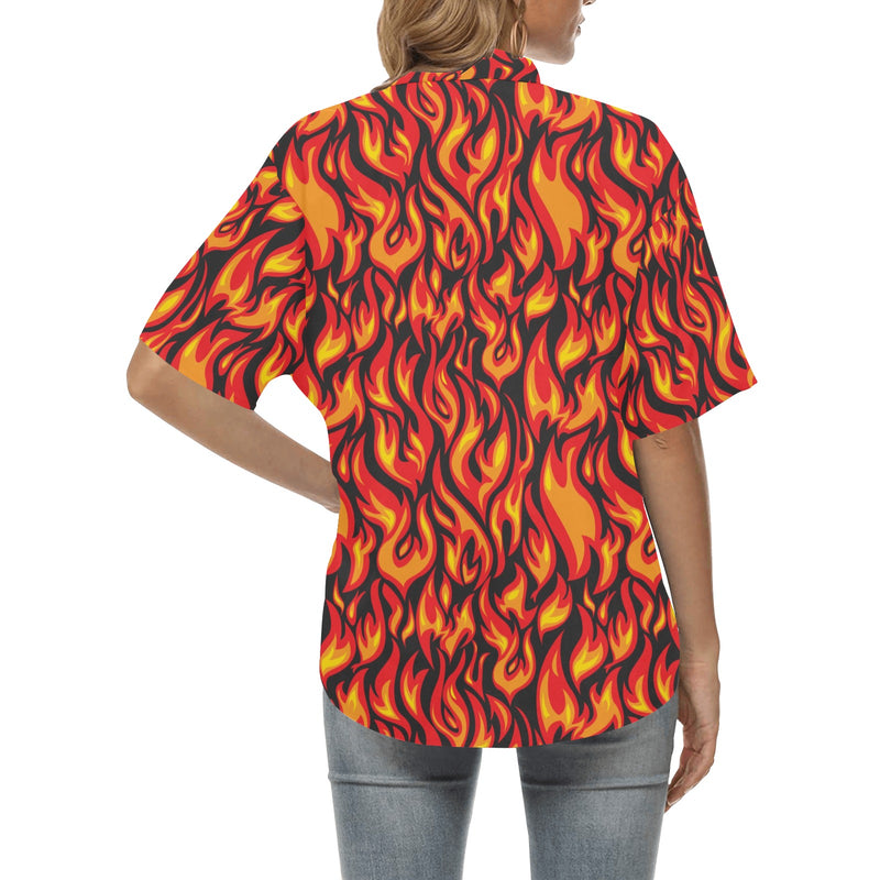 Flame Fire Print Pattern Women's Hawaiian Shirt