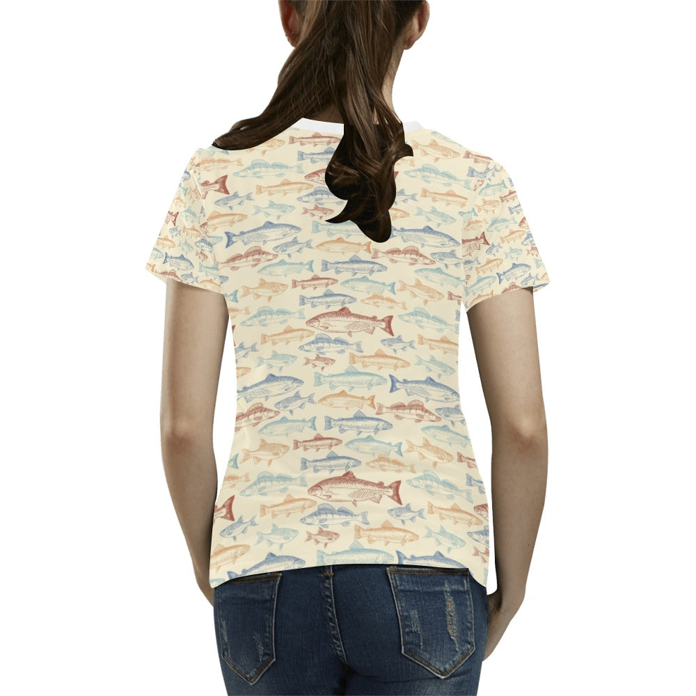 Salmon Fish Print Design LKS302 Women's  T-shirt