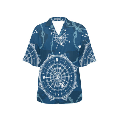 Nautical Compass Print Women's Hawaiian Shirt