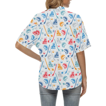 Hockey Equipment Print Design LKS301 Women's Hawaiian Shirt