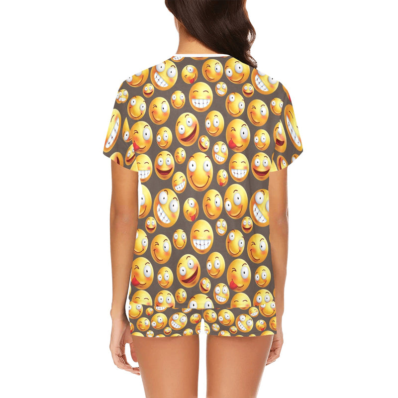 Smiley Face Emoji Print Design LKS303 Women's Short Pajama Set