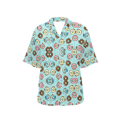Emoji Donut Print Pattern Women's Hawaiian Shirt