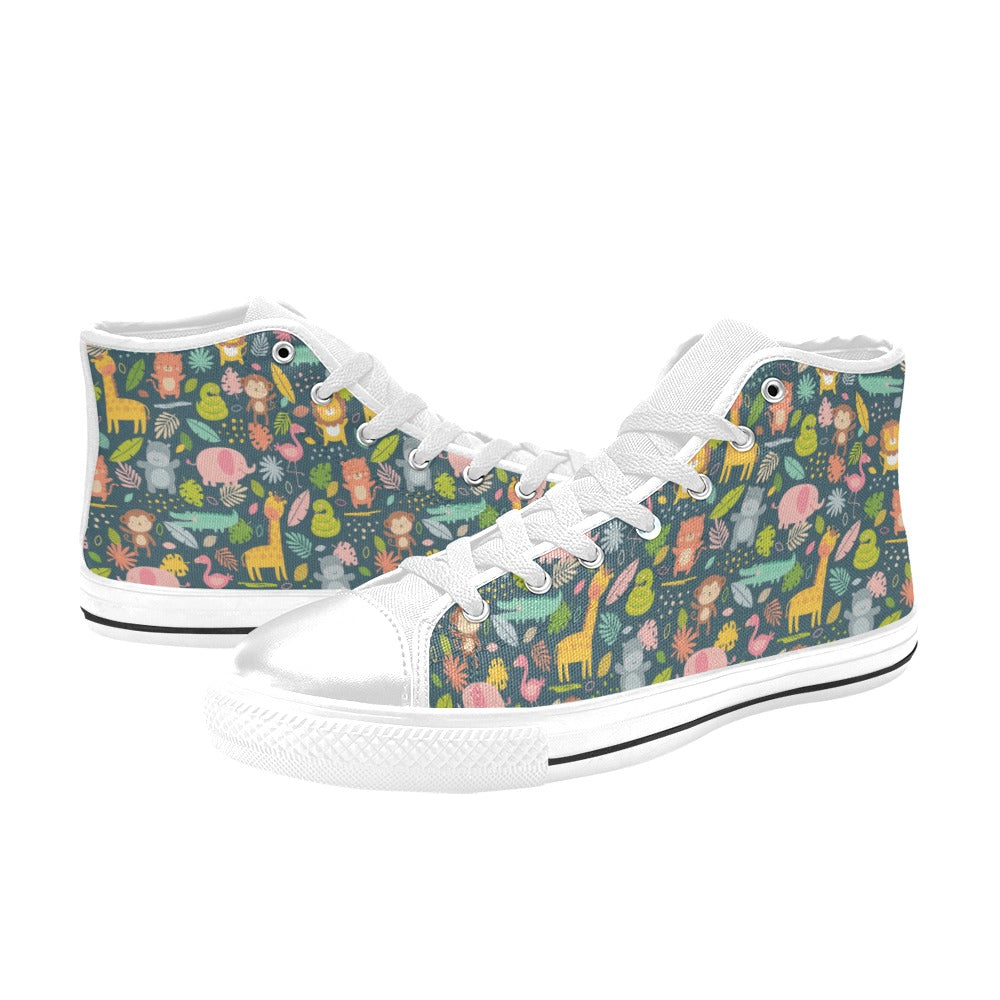 Safari Animal Cartoon Print Design LKS305 High Top Women's White Shoes