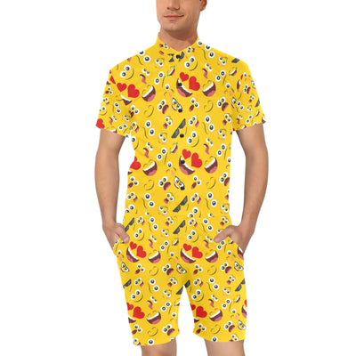 Emoji Face Print Pattern Men's Romper