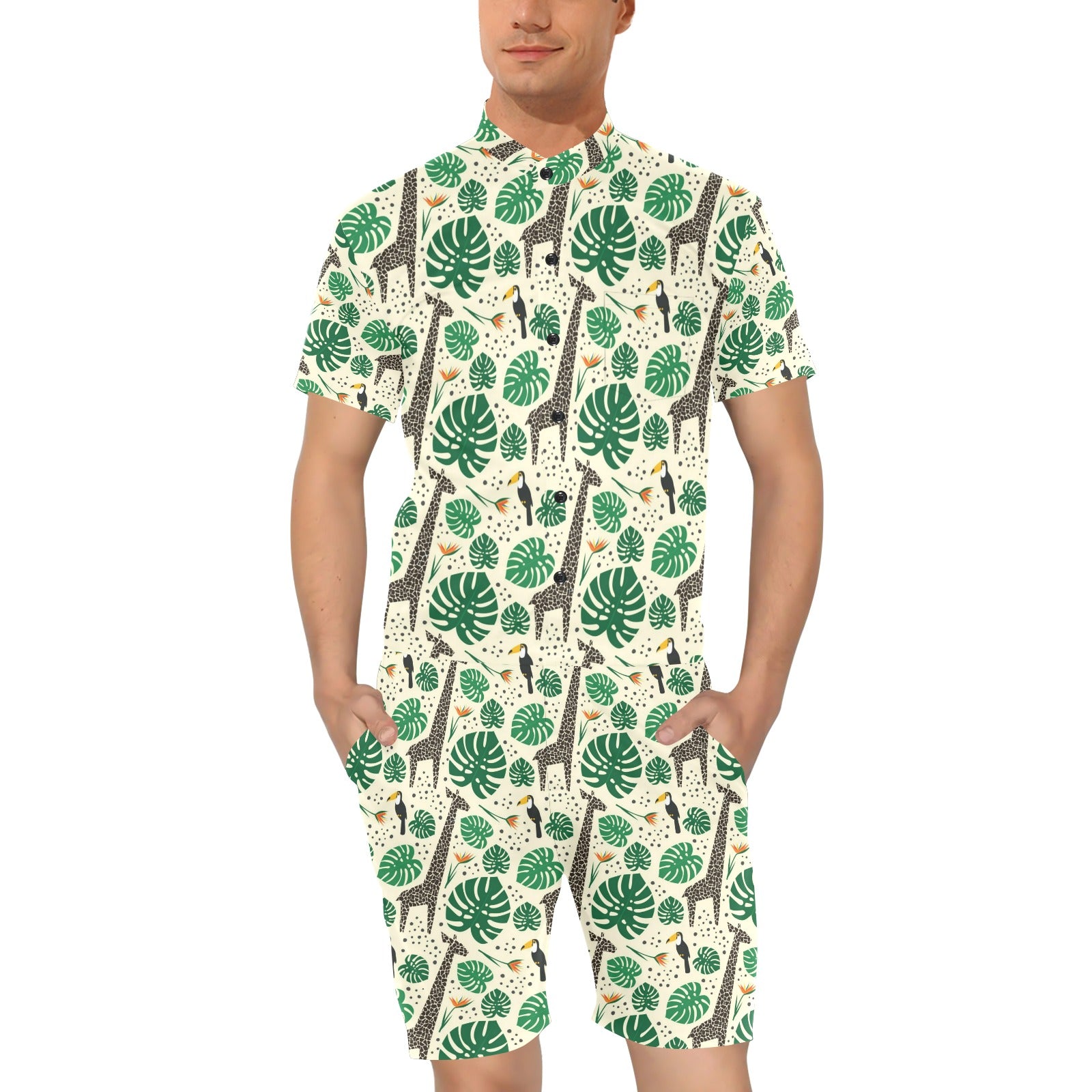 Rainforest Giraffe Pattern Print Design A02 Men's Romper