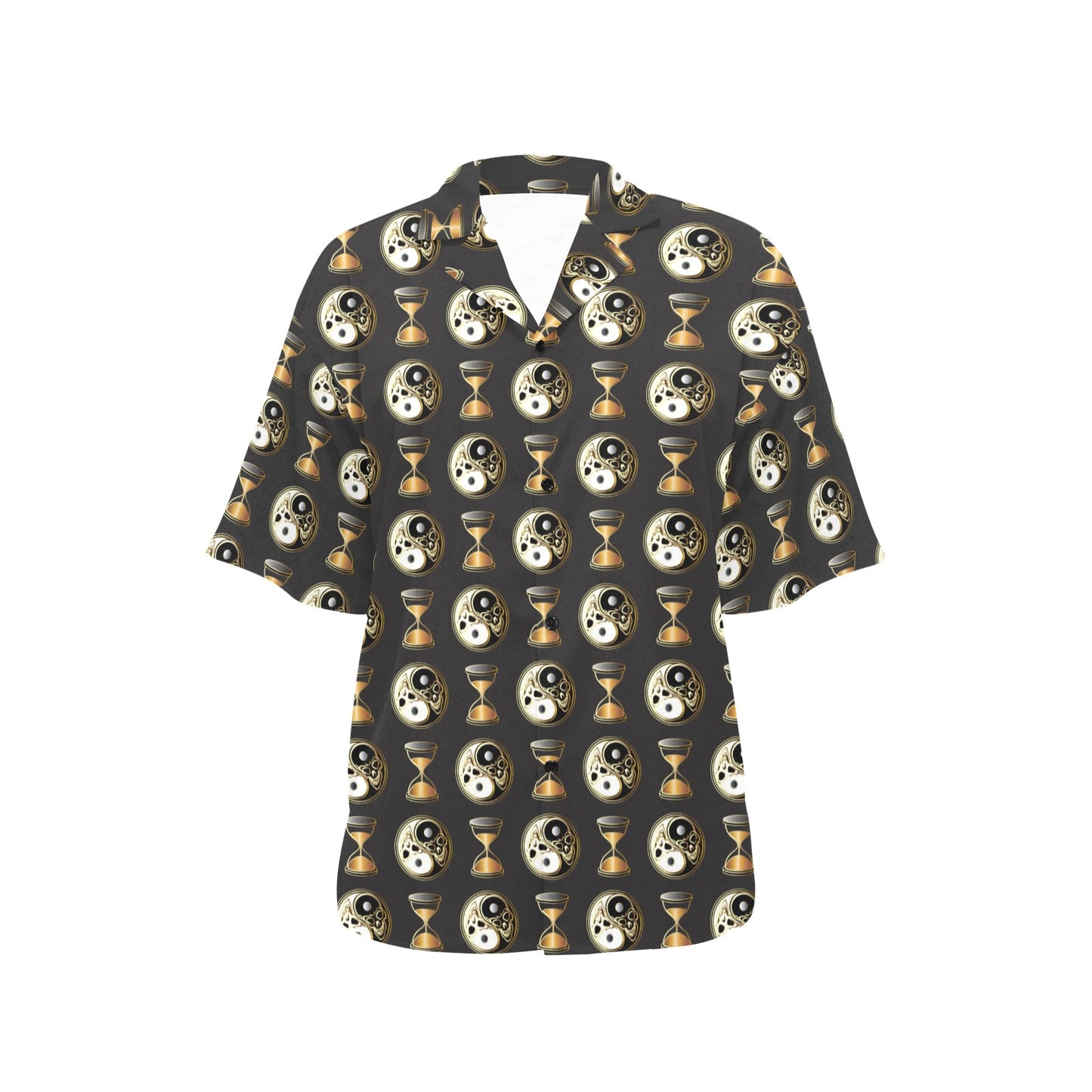 Yin Yang Skull Themed Design Print Women's Hawaiian Shirt