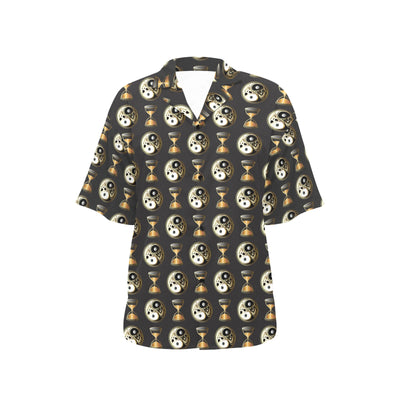 Yin Yang Skull Themed Design Print Women's Hawaiian Shirt