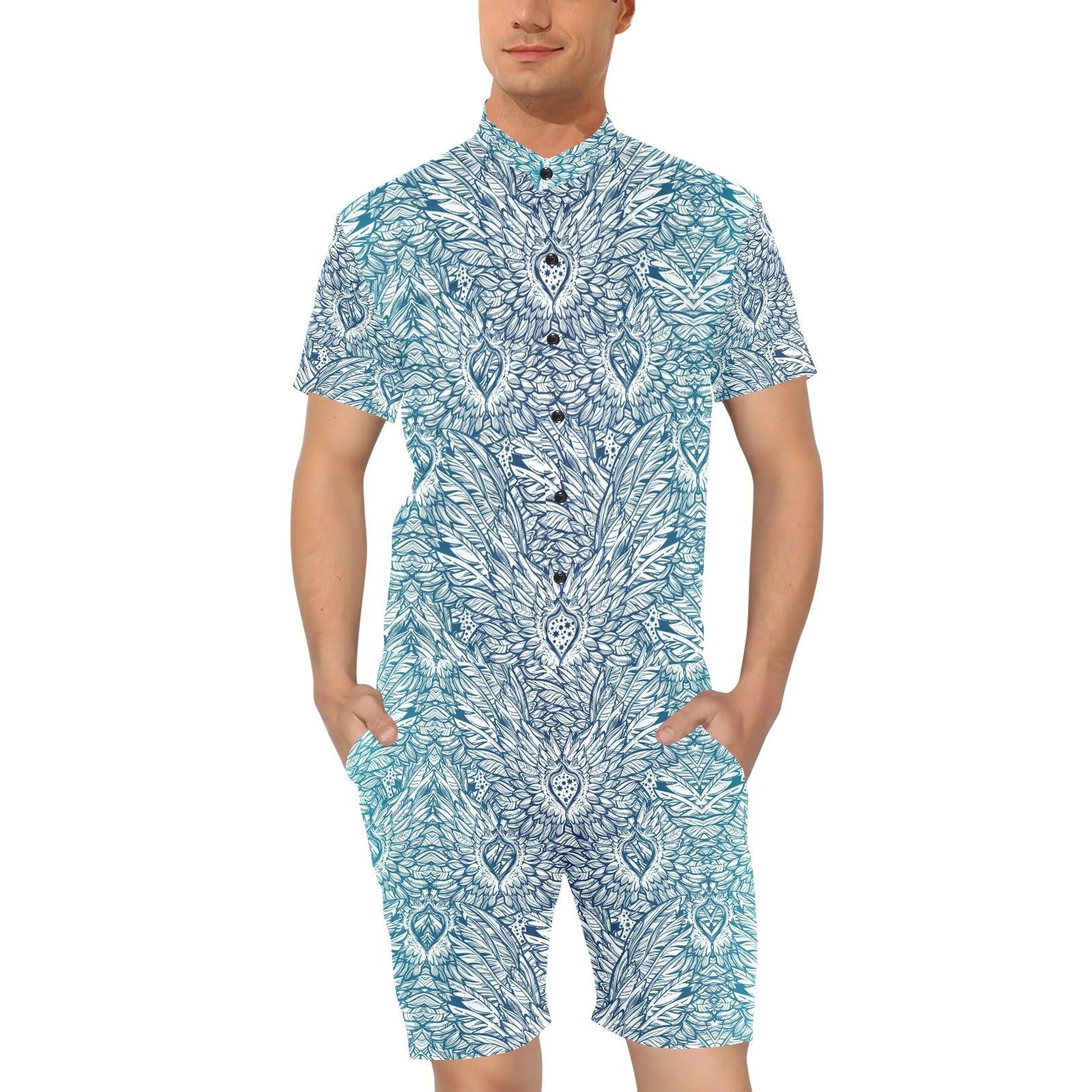 Angel Wings Boho Design Themed Print Men's Romper