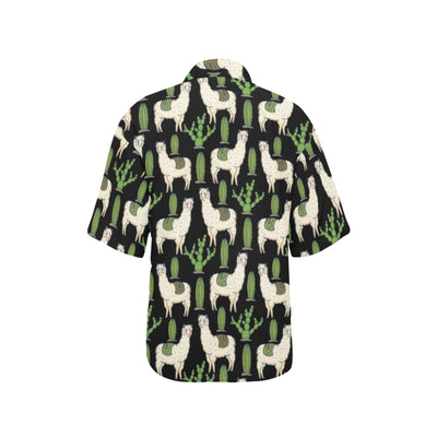 Llama Cactus Pattern Print Design 011 Women's Hawaiian Shirt