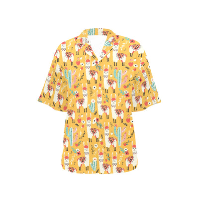 Llama Cute Themed Print Women's Hawaiian Shirt