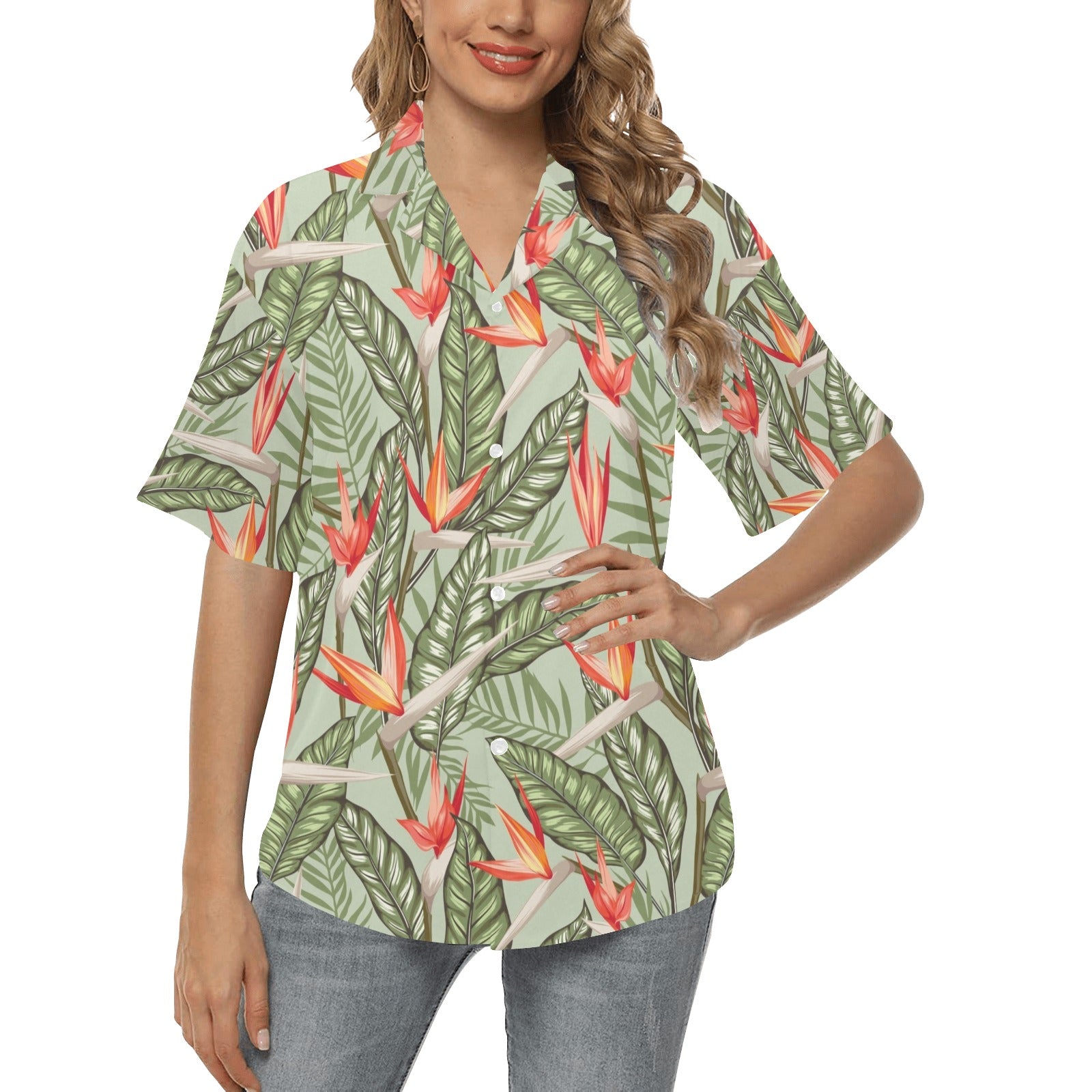 Bird Of Paradise Pattern Print Design BOP08 Women's Hawaiian Shirt