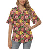 Dachshund with Floral Print Pattern Women's Hawaiian Shirt