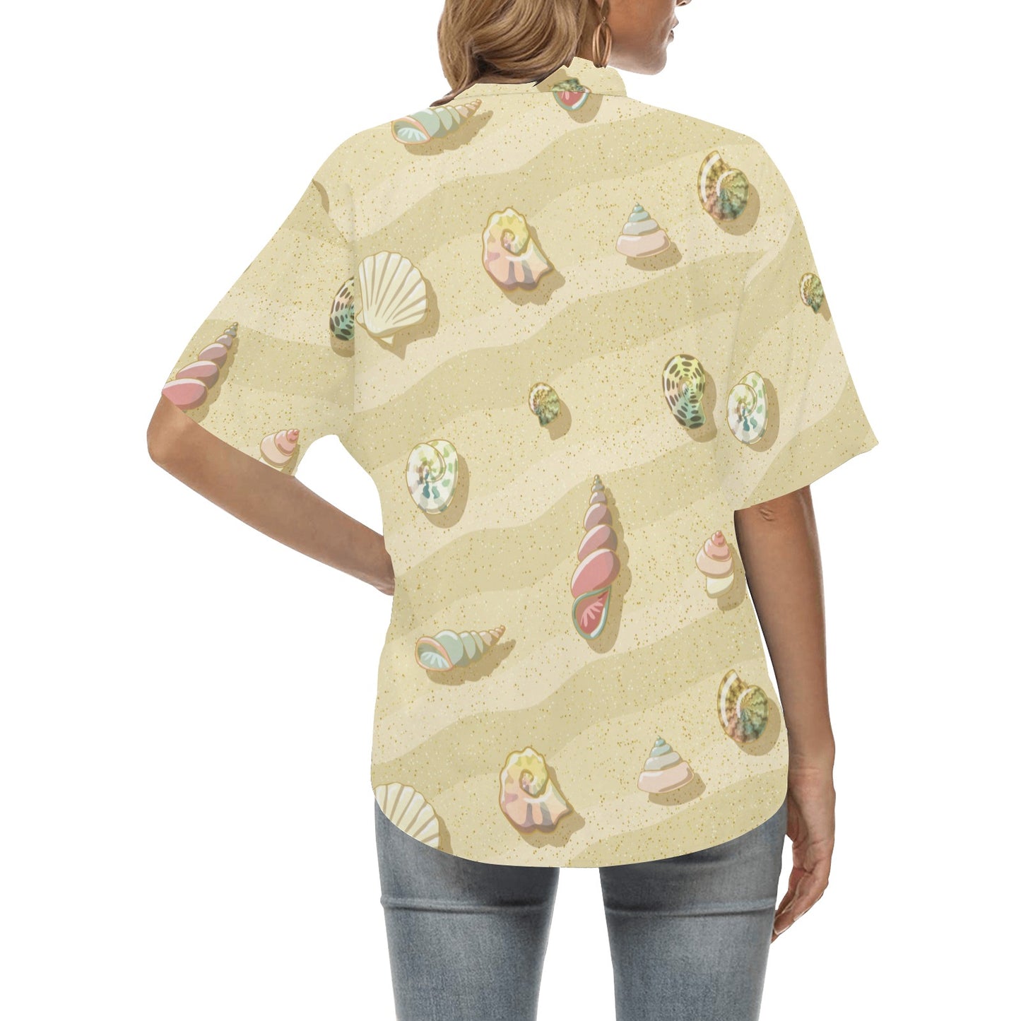 Beach with Seashell Theme Women's Hawaiian Shirt