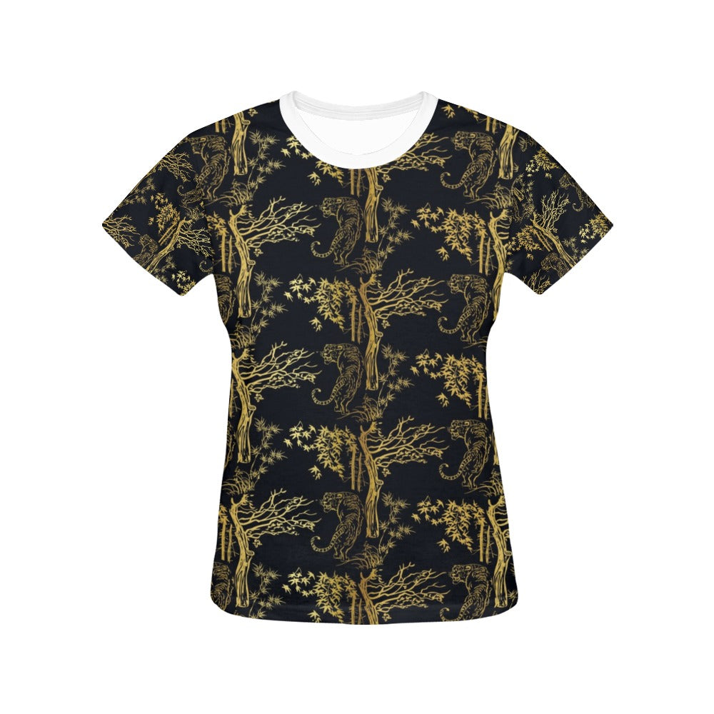 Tiger Gold Print Design LKS307 Women's  T-shirt