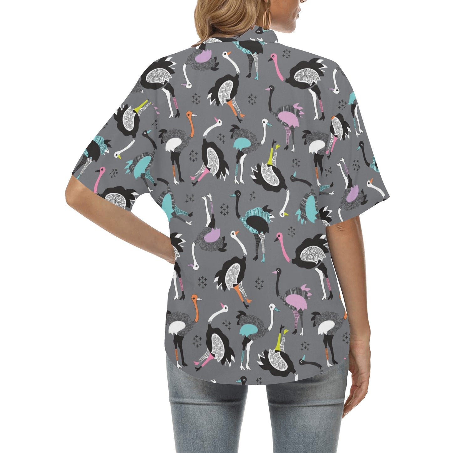 Ostrich Pattern Print Design 01 Women's Hawaiian Shirt
