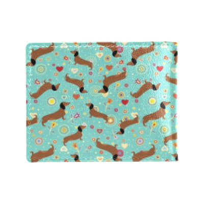 Dachshund with Floral Print Pattern Men's ID Card Wallet