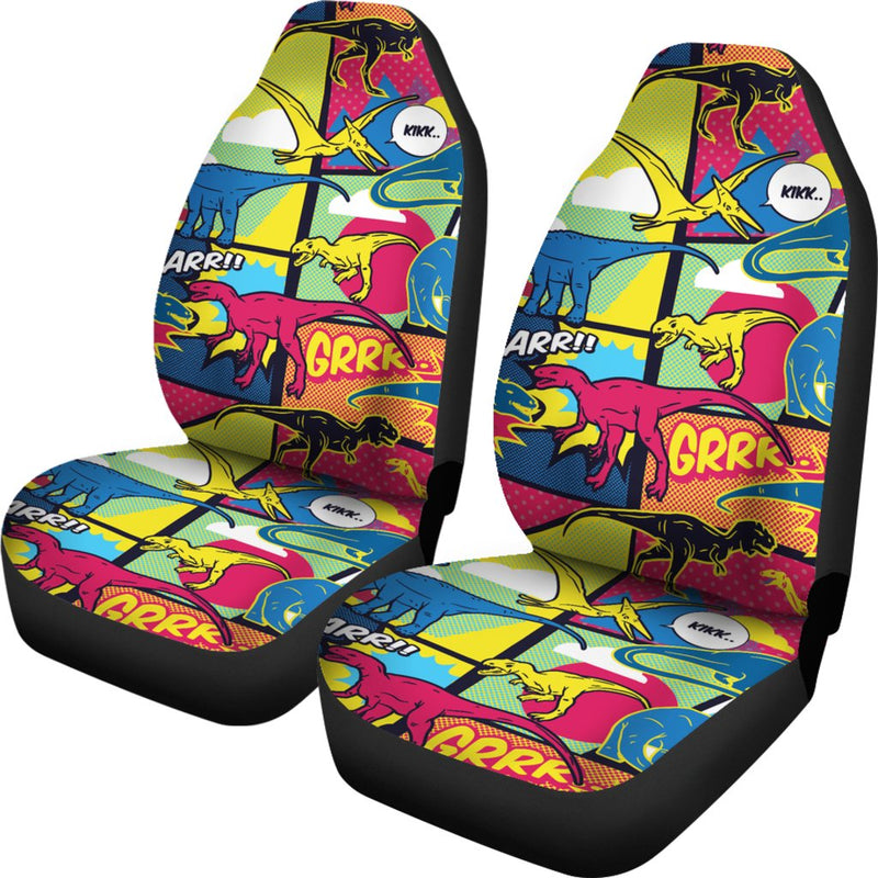 Dinosaur Comic Pop Art Style Universal Fit Car Seat Covers