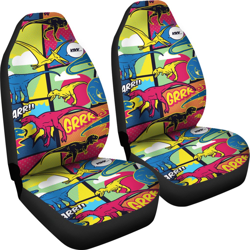 Dinosaur Comic Pop Art Style Universal Fit Car Seat Covers