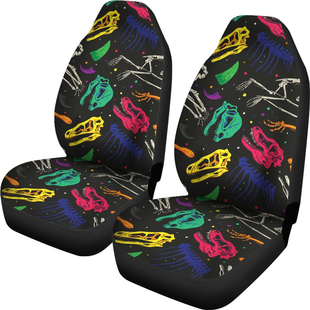 Dinosaur Skull Color Print Pattern Universal Fit Car Seat Covers