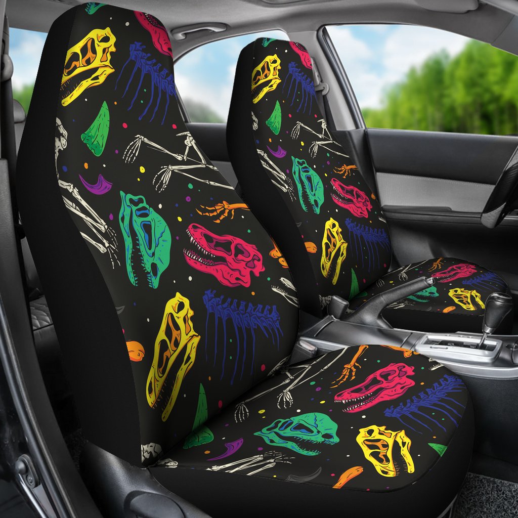 Dinosaur Skull Color Print Pattern Universal Fit Car Seat Covers