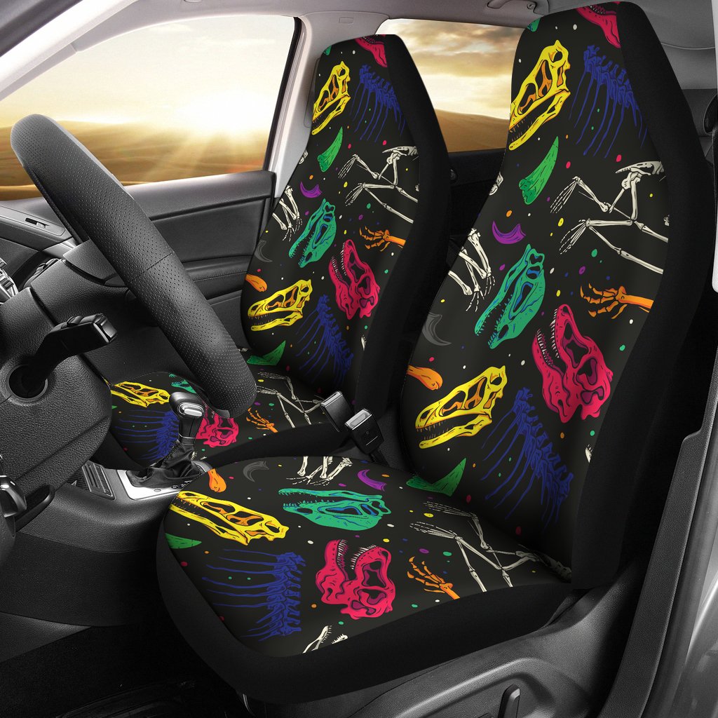 Dinosaur Skull Color Print Pattern Universal Fit Car Seat Covers