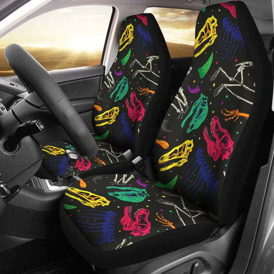Dinosaur Skull Color Print Pattern Universal Fit Car Seat Covers