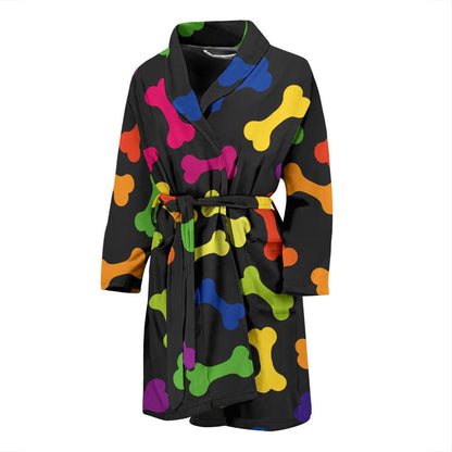 Dog Bone Neon Color Pattern Print Design 02 Men Bathrobe-JORJUNE.COM