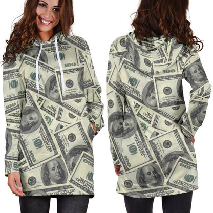 Dollar Pattern Print Design DO02 Women Hoodie Dress
