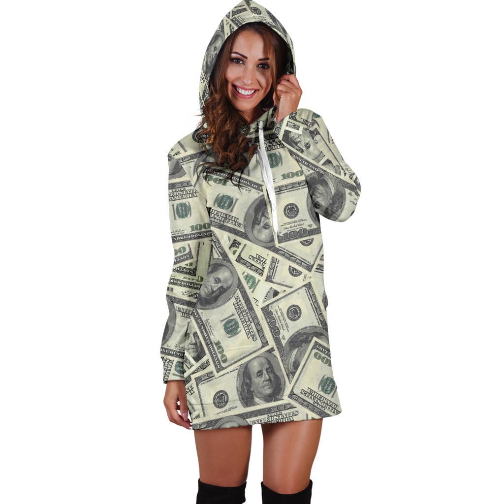 Dollar Pattern Print Design DO02 Women Hoodie Dress