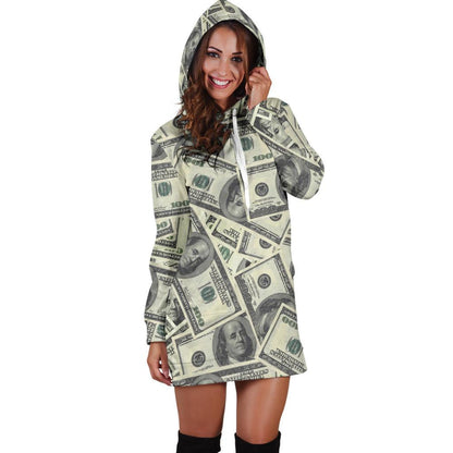 Dollar Pattern Print Design DO02 Women Hoodie Dress