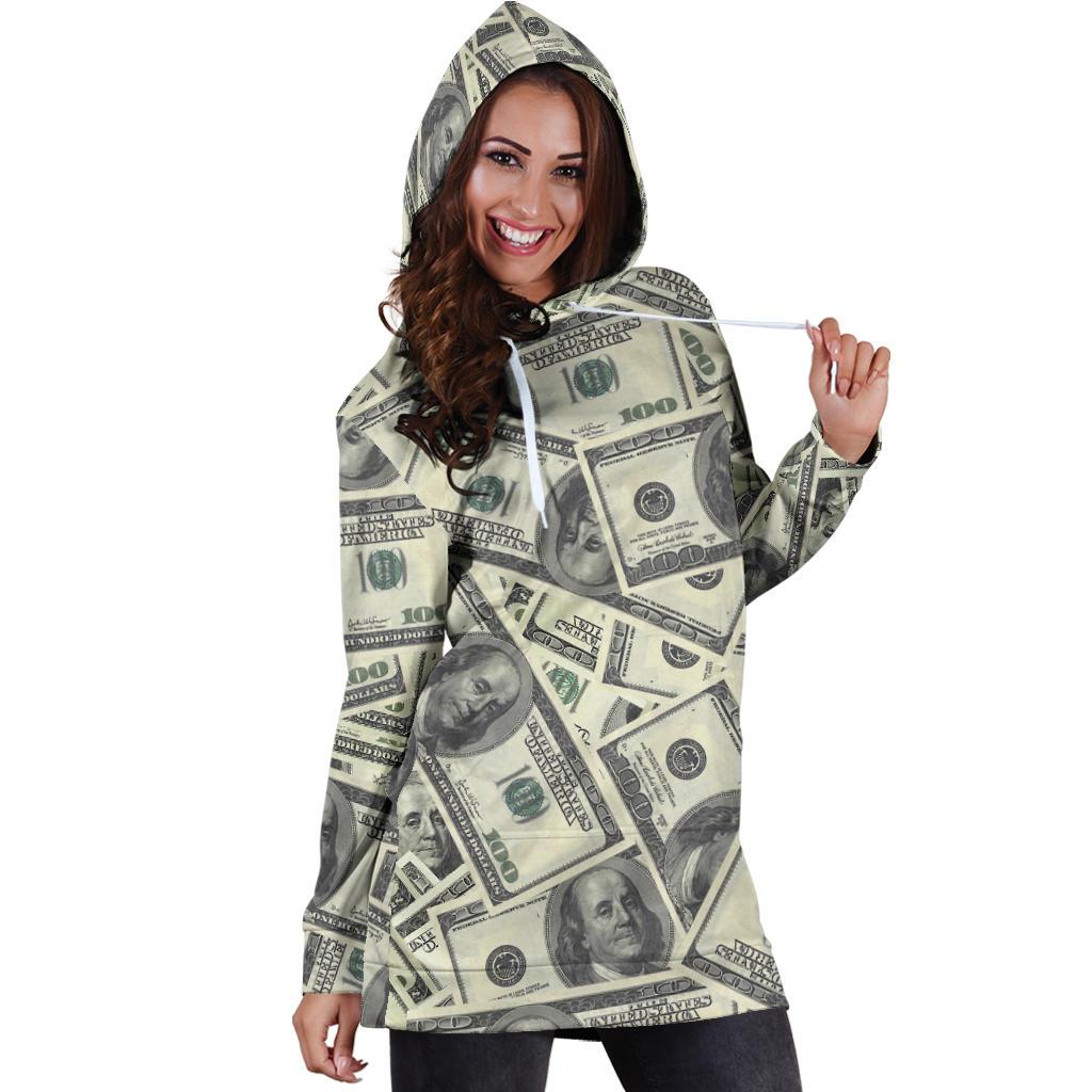 Dollar Pattern Print Design DO02 Women Hoodie Dress