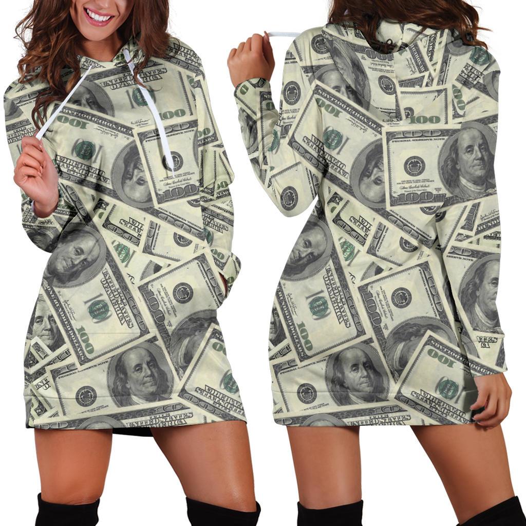 Dollar Pattern Print Design DO02 Women Hoodie Dress
