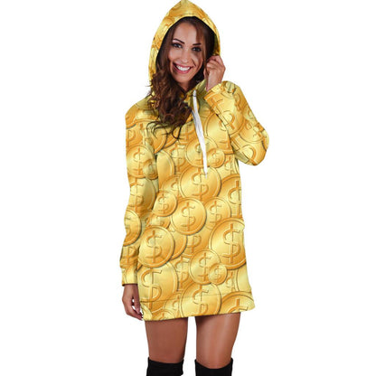 Dollar Pattern Print Design DO03 Women Hoodie Dress