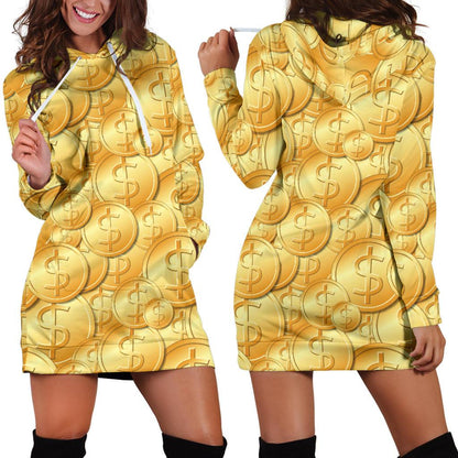 Dollar Pattern Print Design DO03 Women Hoodie Dress