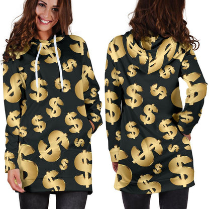 Dollar Pattern Print Design DO04 Women Hoodie Dress