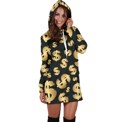 Dollar Pattern Print Design DO04 Women Hoodie Dress