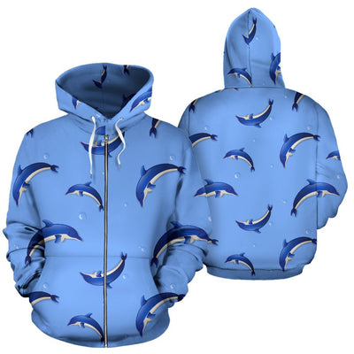 Dolphin Blue Print All Over Zip Up Hoodie