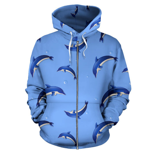 Dolphin Blue Print All Over Zip Up Hoodie