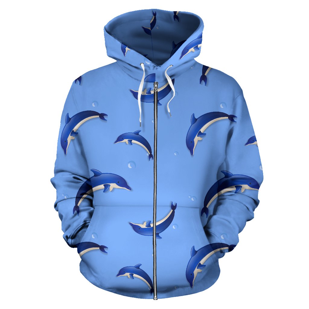 Dolphin Blue Print All Over Zip Up Hoodie