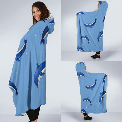 Dolphin Blue Print Hooded Blanket-JORJUNE.COM