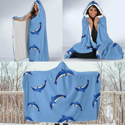 Dolphin Blue Print Hooded Blanket-JORJUNE.COM