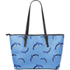 Dolphin Blue Print Large Leather Tote Bag