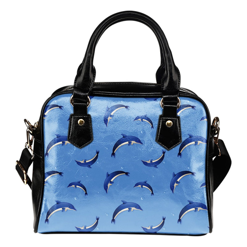 Dolphin Blue Print Leather Shoulder Handbag