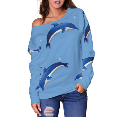 Dolphin Blue Print Off Shoulder Sweatshirt